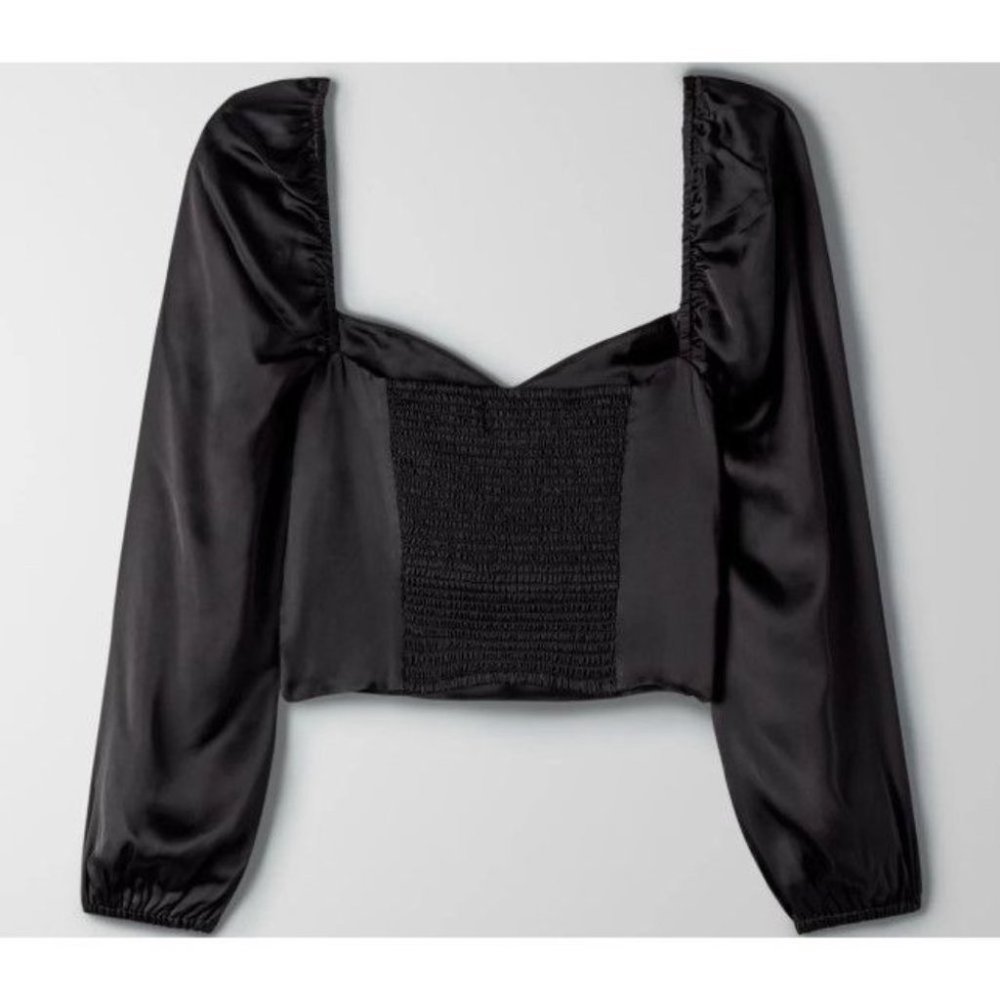 NWT Aritzia Sunday Best Black Satin Sweetheart Billie Blouse size 6 - Picture 5 of 16